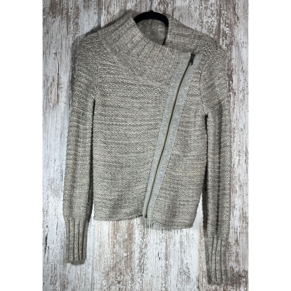 Athleta Chill Textured cross zip chunky knit extra fine merino wool sweater XS